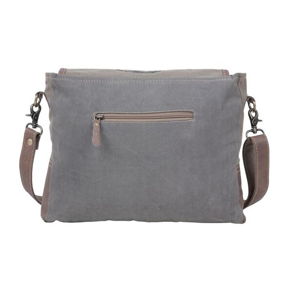 Myra Bag Handmade Wildest  Messenger Bag Upcycled Canvas & Cowhide Leather - Picture 4 of 9